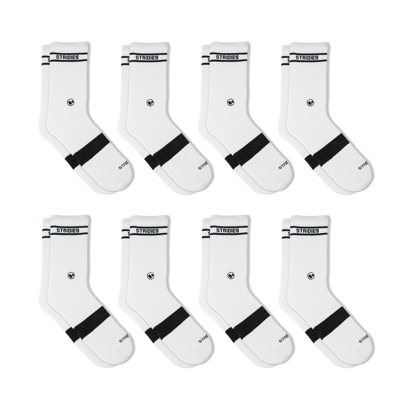 STRIDIES White Crew Sock 8-Pack