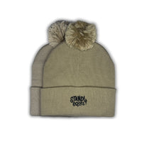 Stand4 Jacquard Beige Beanie with Pompom and Patch