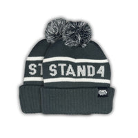 Stand4 Jacquard Grey Beanie with Pompom and Patch