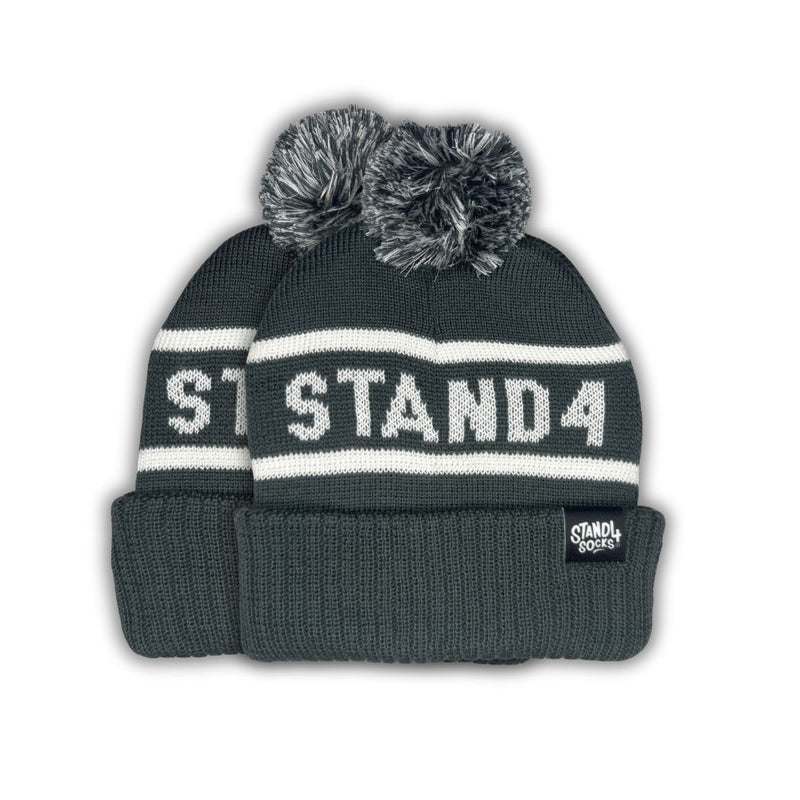 Stand4 Jacquard Grey Beanie with Pompom and Patch