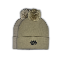 Stand4 Jacquard Beige Beanie with Pompom and Patch