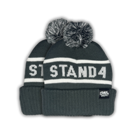 Stand4 Jacquard Grey Beanie with Pompom and Patch