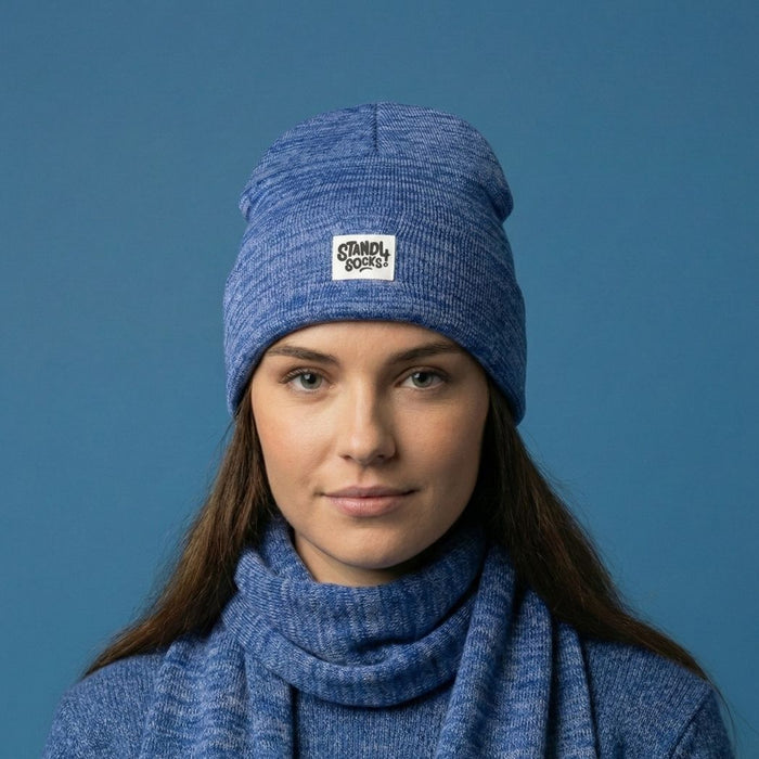 Stand4 Solid Blue Beanie with Patch