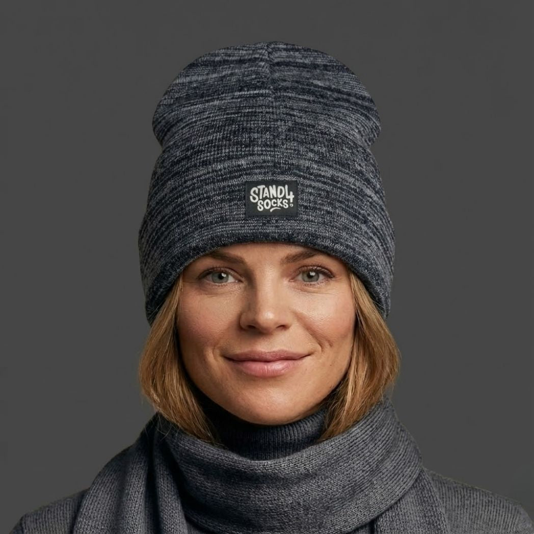 Stand4 Solid Grey Beanie with Patch – Stand4 Socks