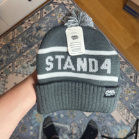 Stand4 Jacquard Grey Beanie with Pompom and Patch