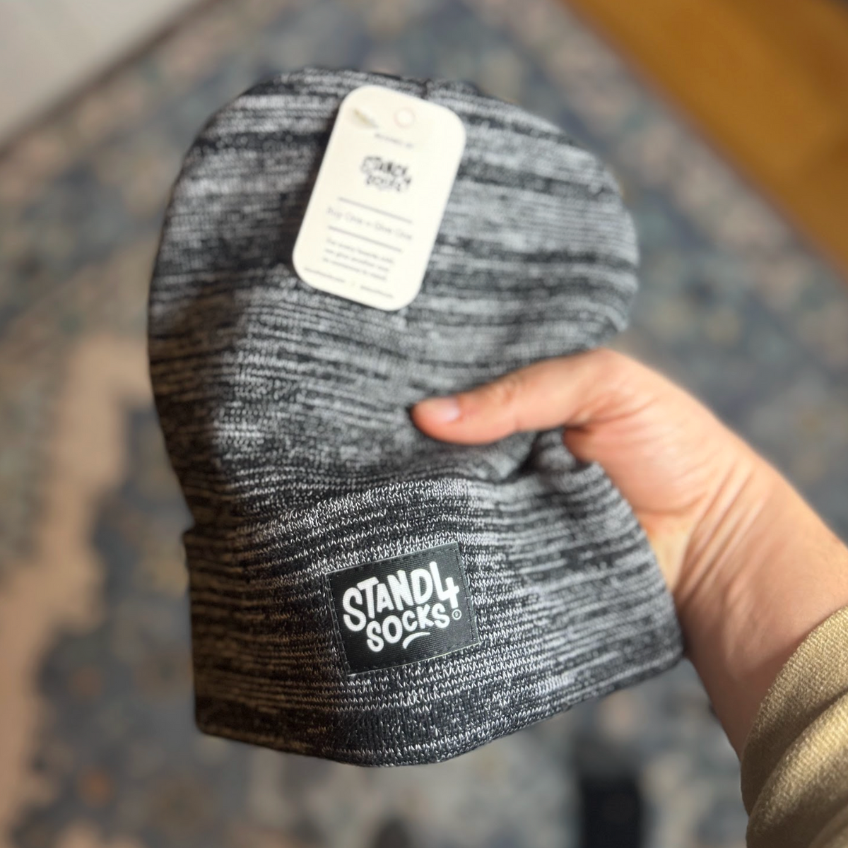 Stand4 Solid Grey Beanie with Patch