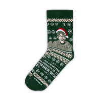 Green Christmas Theroux crew sock with portrait and festive Fair Isle pattern | Stand4 Socks