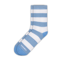 Baby blue and white striped bamboo crew sock on a white background | Stand4 Socks