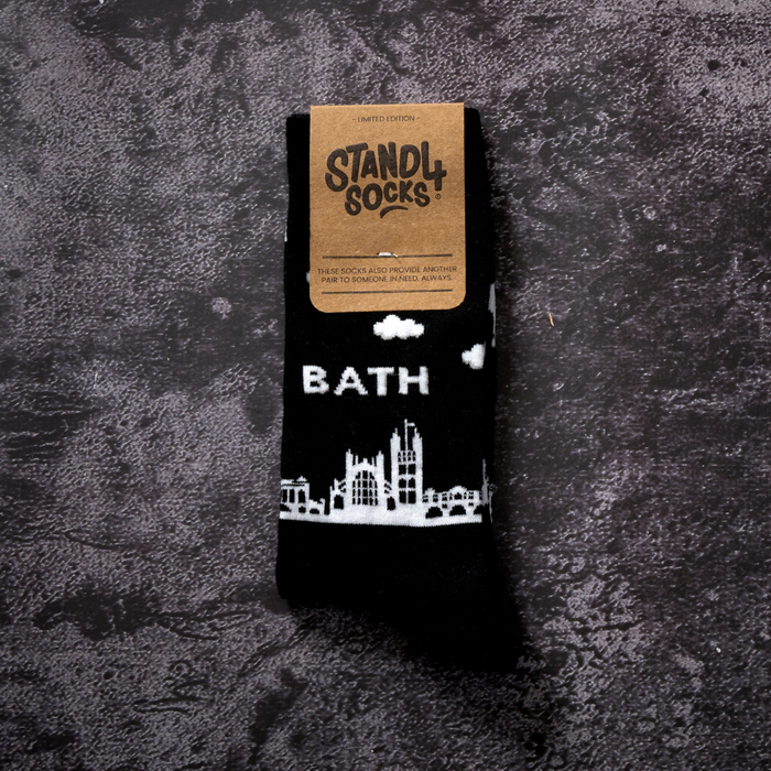 Bath Skyline cotton crew socks in gift packaging | Stand4 Socks buy one, give one to someone homeless