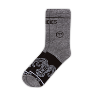 Grey and black Aries Zodiac cotton crew sock with ram and zodiac symbols | Stand4 Socks