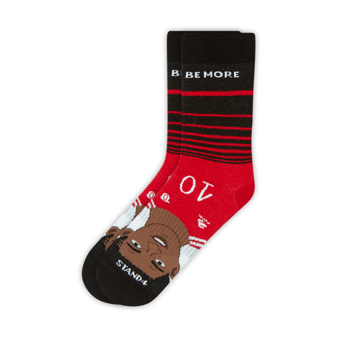 Red and black Be More Rashford cotton crew sock with Marcus Rashford portrait | Stand4 Socks