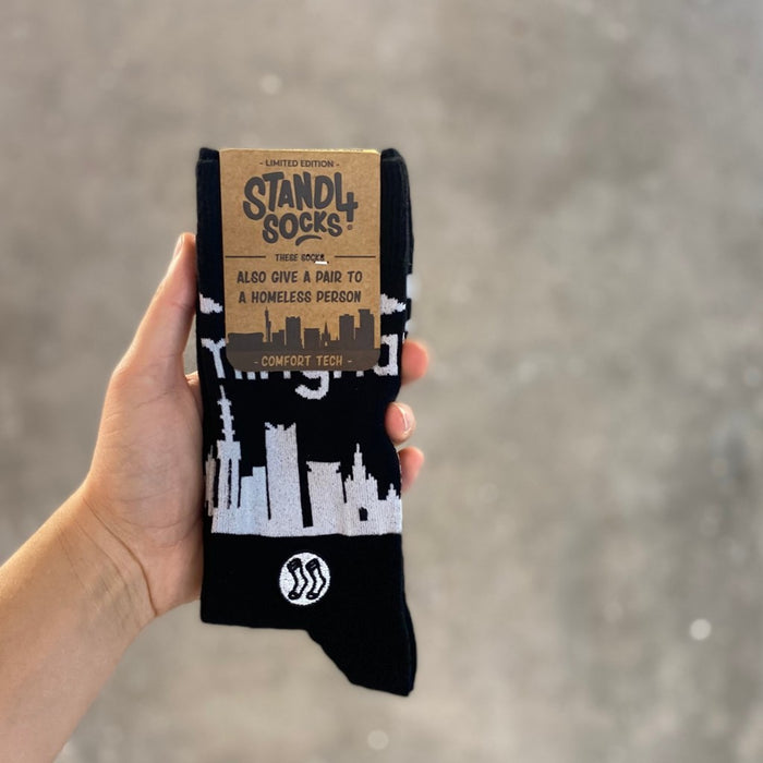 Birmingham Skyline cotton crew socks in gift packaging | Stand4 Socks buy one, give one to someone homeless