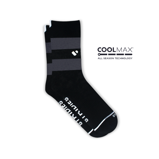 Black COOLMAX performance cycling sock with reflective grey stripes | Stand4 Socks