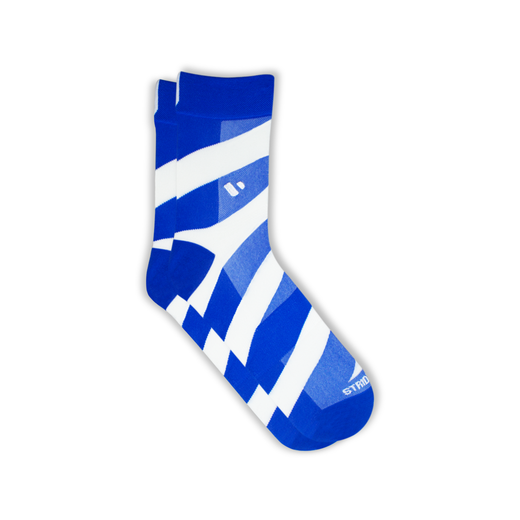 Blue and white spiral COOLMAX performance cycling sock | Stand4 Socks