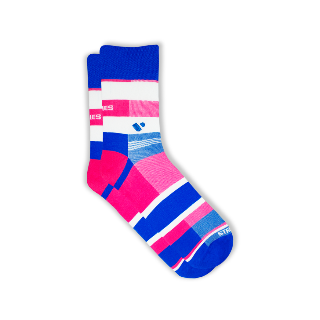 Pink, blue and white striped COOLMAX performance cycling sock | Stand4 Socks